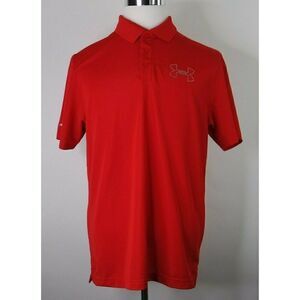 Under Armour Heatgear Loose Fit Coldblack Mens Size Large Red S/s Polo Shirt Euc